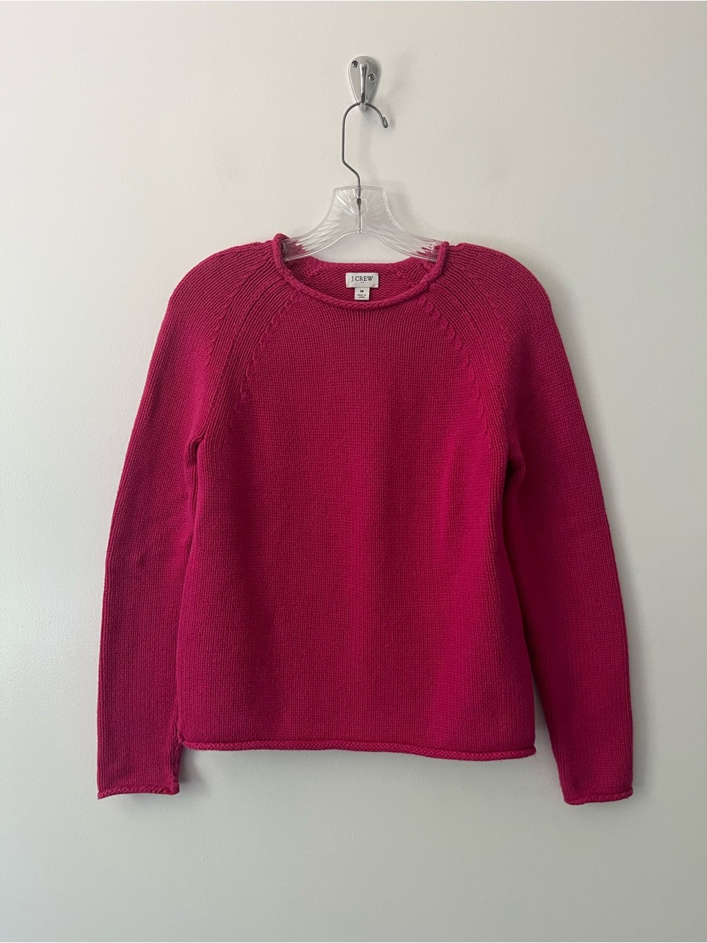 J Crew Factory 100% Cotton Roll Neck Chunky Fisherman Coastal Sweater Pink M